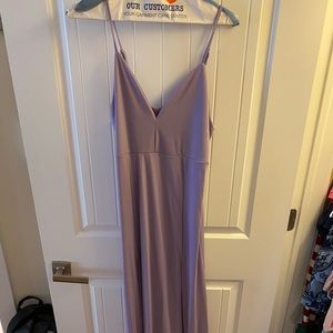 lilac purple, floor length, double slip dress